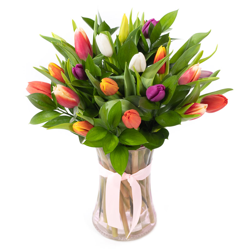 Spring Kisses Tulip Glass Vase Arrangement